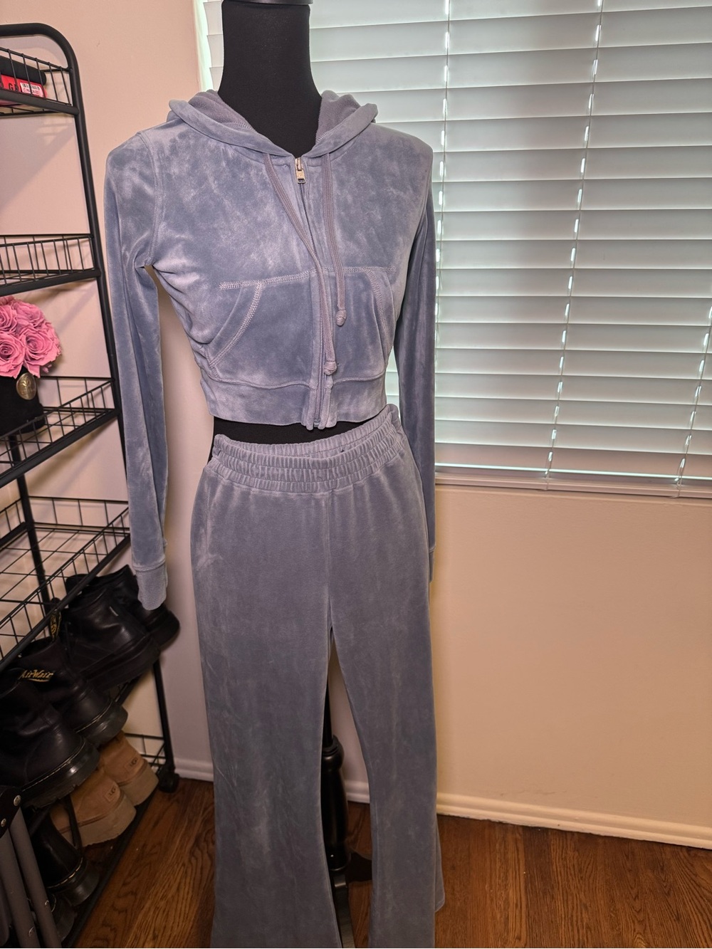 Hollister Light Blue Velour Hoodie & Wide-Leg Pants Set